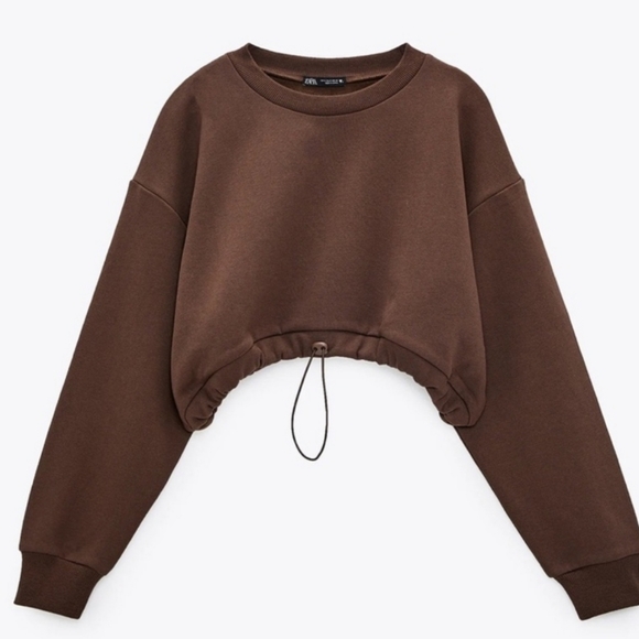 Zara Brown Cropped Sweatshirt - Picture 3 of 6
